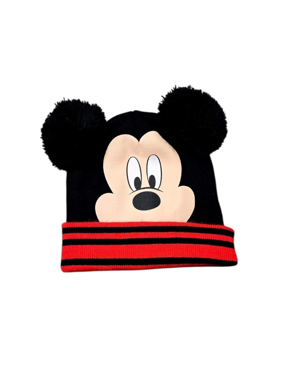 Disney Black & Red Mickey Mouse Pom Pom Beanie Hat